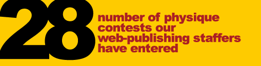 28 - Number of physique contests our web-publishing staffers have entered.