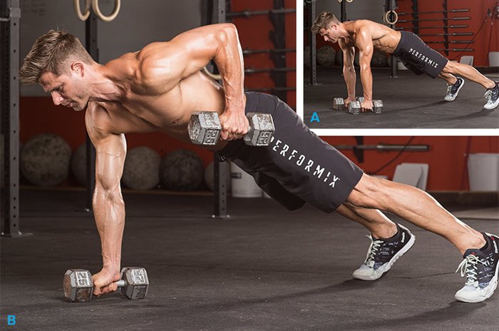 Renegade Row, a full-body dumbbell exercise