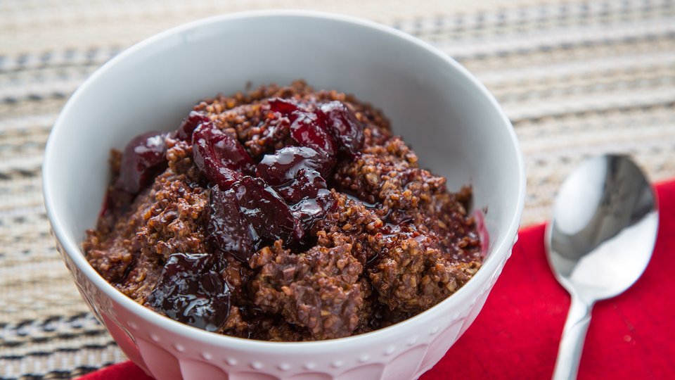 Chocolate Oatmeal With Cherry Sauce