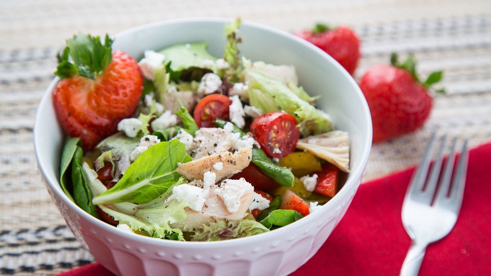 Chicken Strawberry Salad With Cacao Nib Dressing