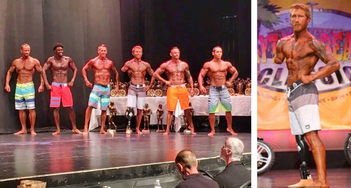 Jared Bullock competing in a bodybuilding competition