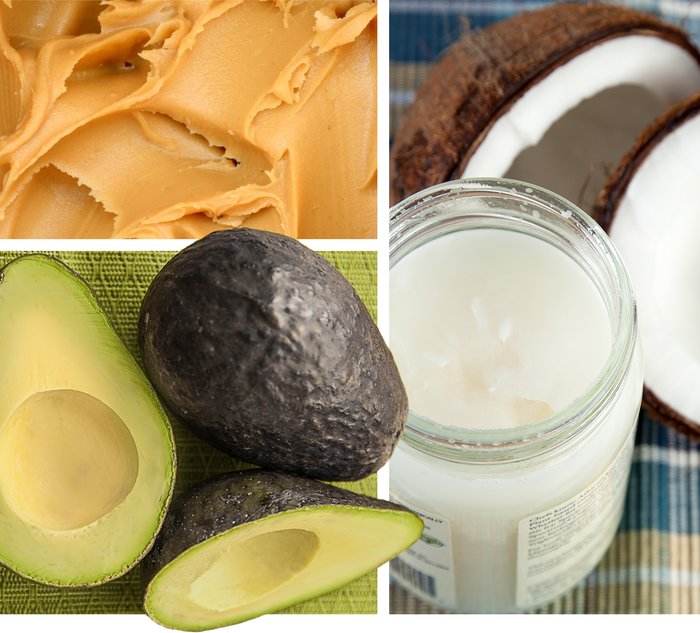 Fat sources: peanut butter, avocado, and coconut oil