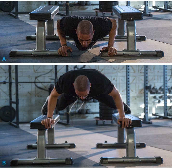 Explosive push-up to benches