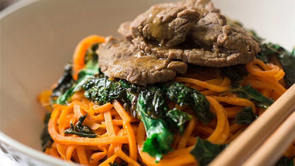 Orange Beef Stir-Fry Sweet Potato Noodles And Kale