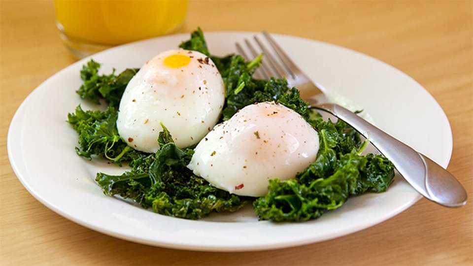 Poached Eggs Over Kale