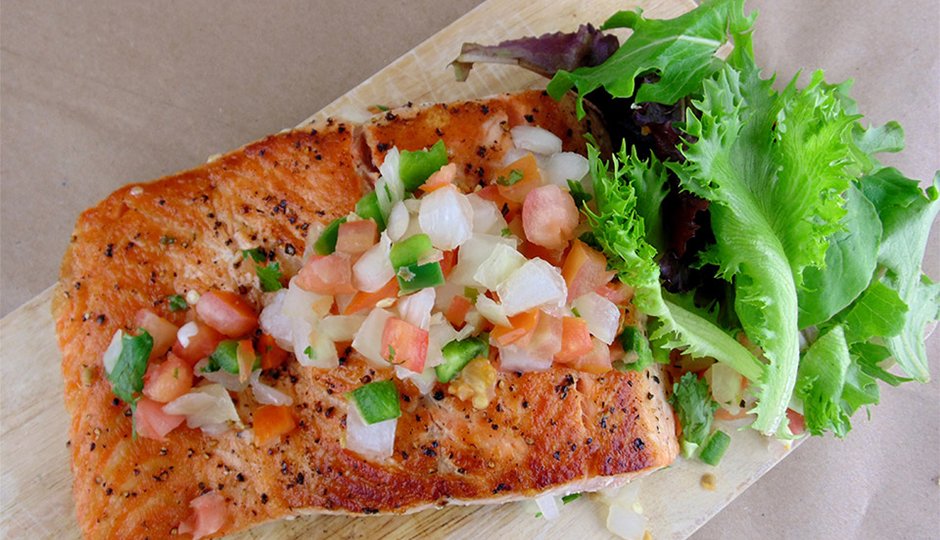 Pan-Seared Salmon With Pico And Mixed Greens