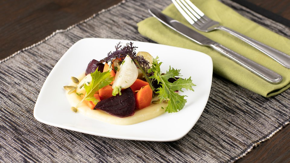 Root Vegetable Salad with Parsnip Puree