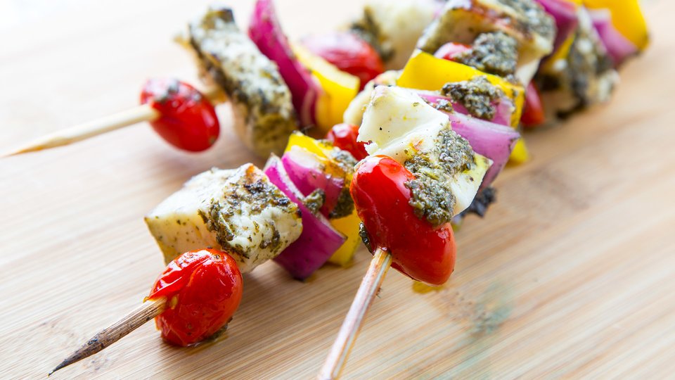 Pesto Halloumi Kebabs