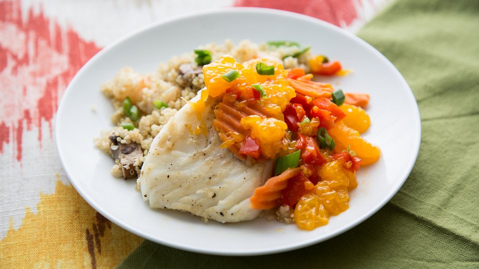 Cod Fish with Mandarins and Walnuts and Toasted Quinoa