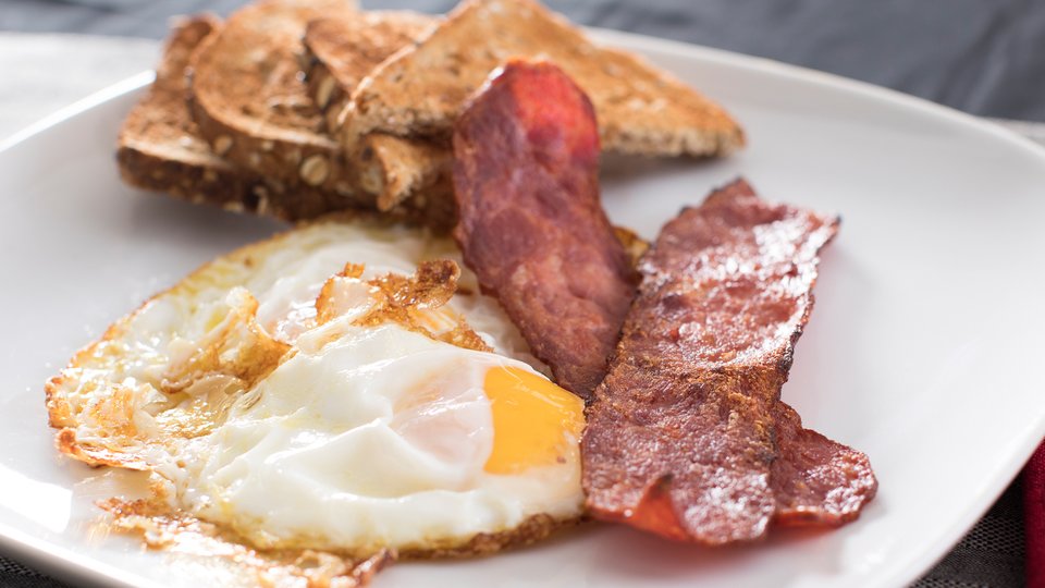 Turkey Bacon and Eggs and Whole Grain Toast