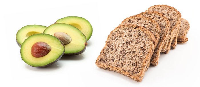 Avocados and whole-grain bread. 