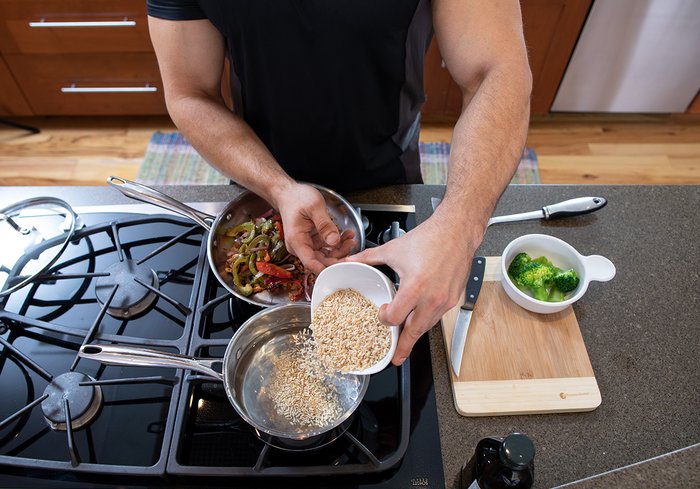 Preparing a healthy meal. 