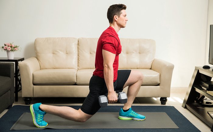 At home Dumbbell Lunge. 