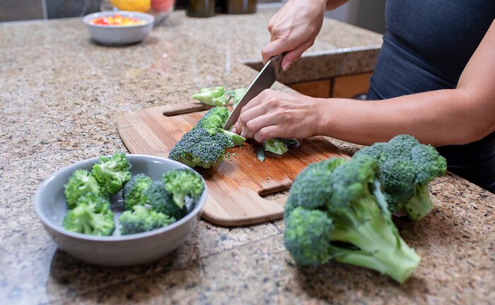 Chopping broccoli