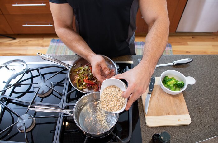 Cooking a healthy meal. 