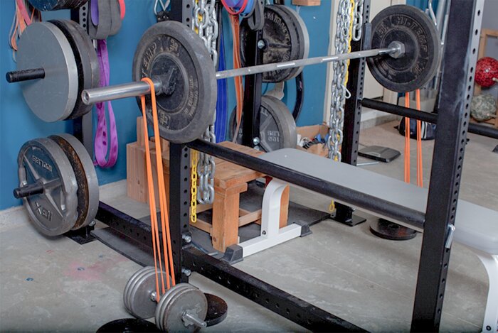 home gym set-up with bands