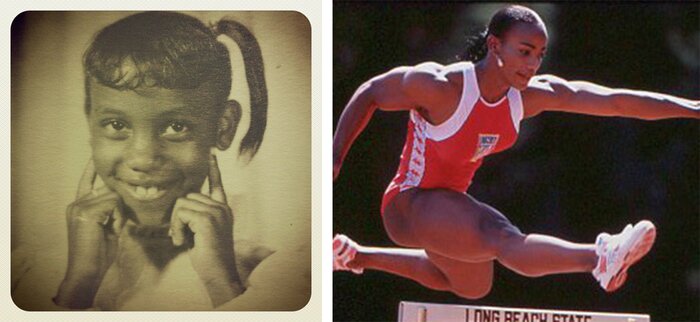 Lenda Murray as a child and competing in track.