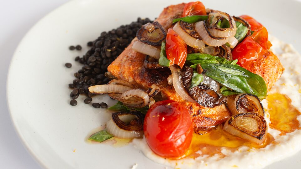 Salmon And Lentils With Tomato Vinaigrette