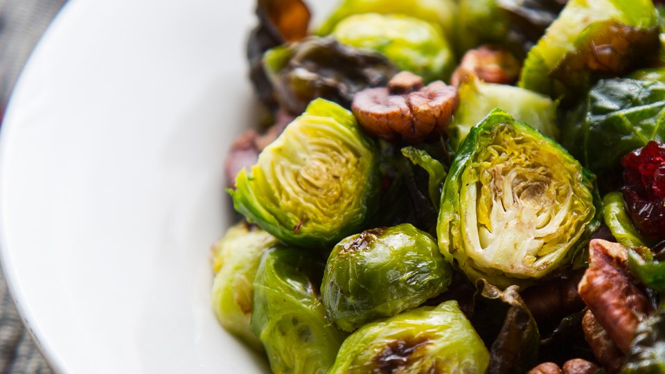 Roasted Brussels Sprouts with Cranberries and Pecans