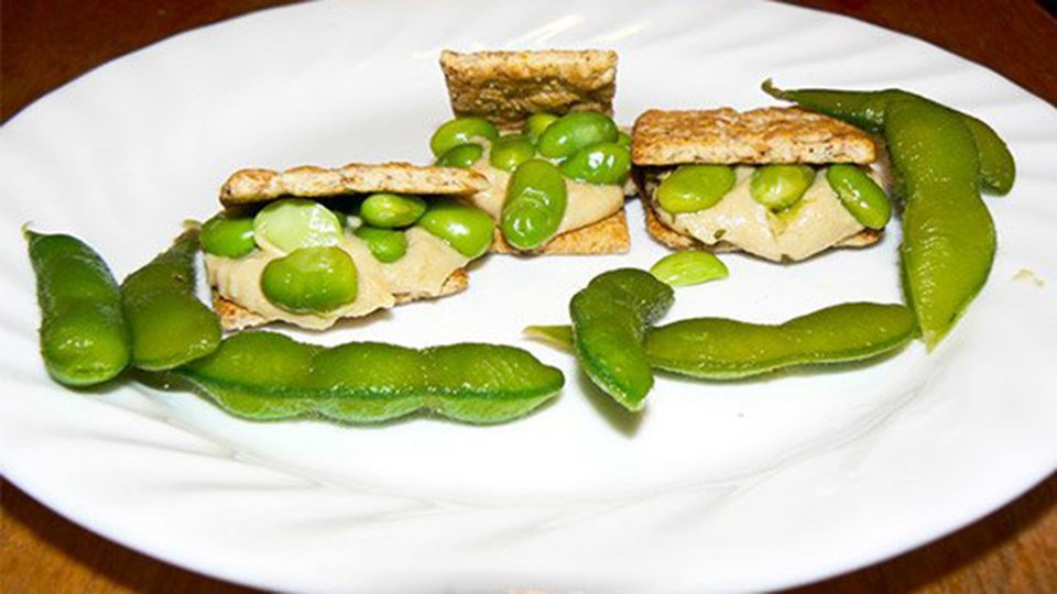 Edamame, Hummus, Whole-Grain Crackers